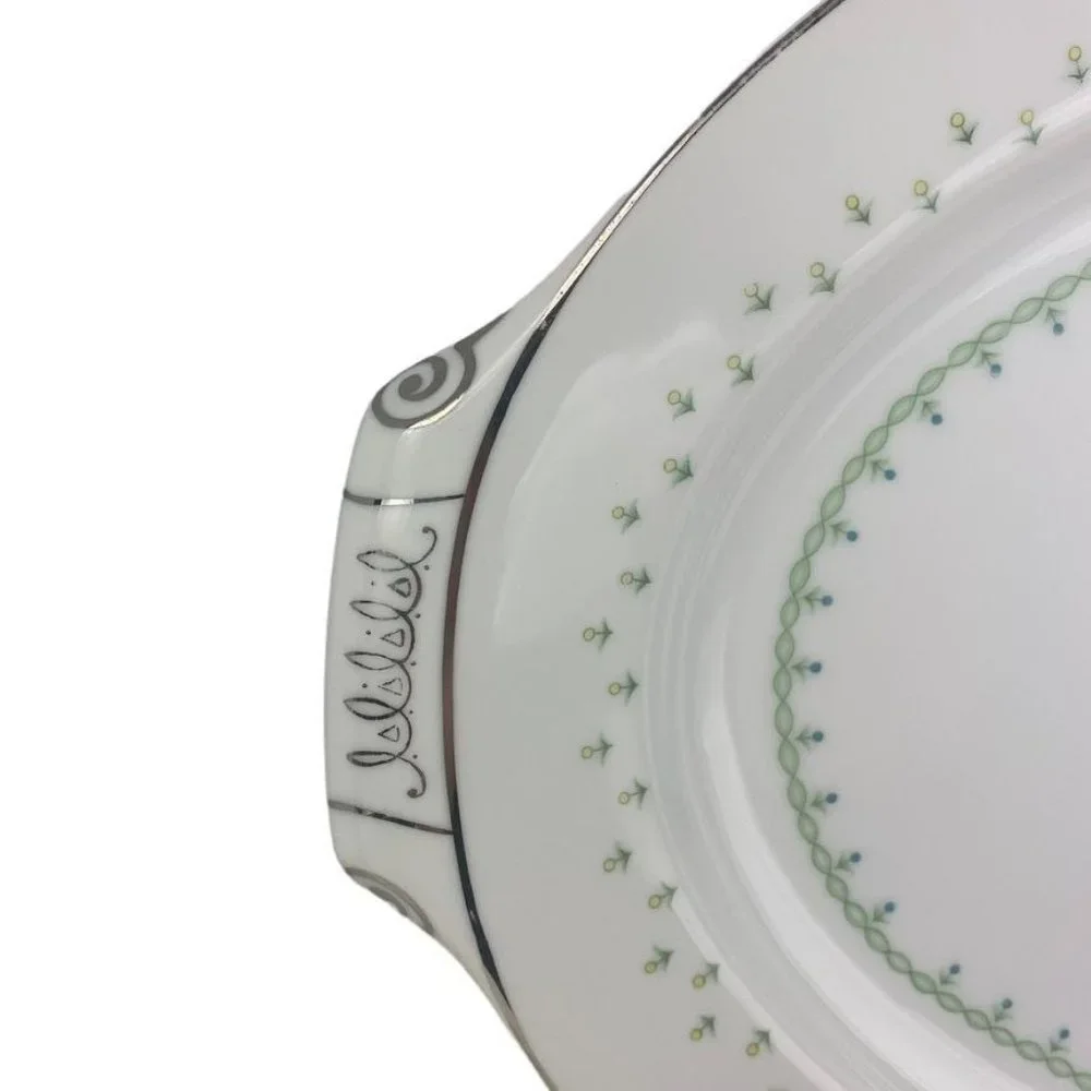 Narumi Fine China‎ La Salle Oval Platter Handles Silver Accents Midcentury Japan